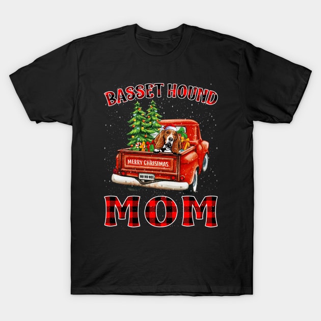 Christmas Basset Hound Mom Santa Hat Truck Tree Plaid Dog Mom Christmas T-Shirt by intelus